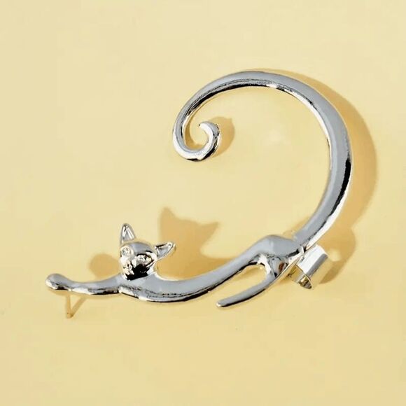 SILVER CAT EAR CRAWLER EAR JACKET EAR CUFF EAR HUGGER - Picture 2 of 4